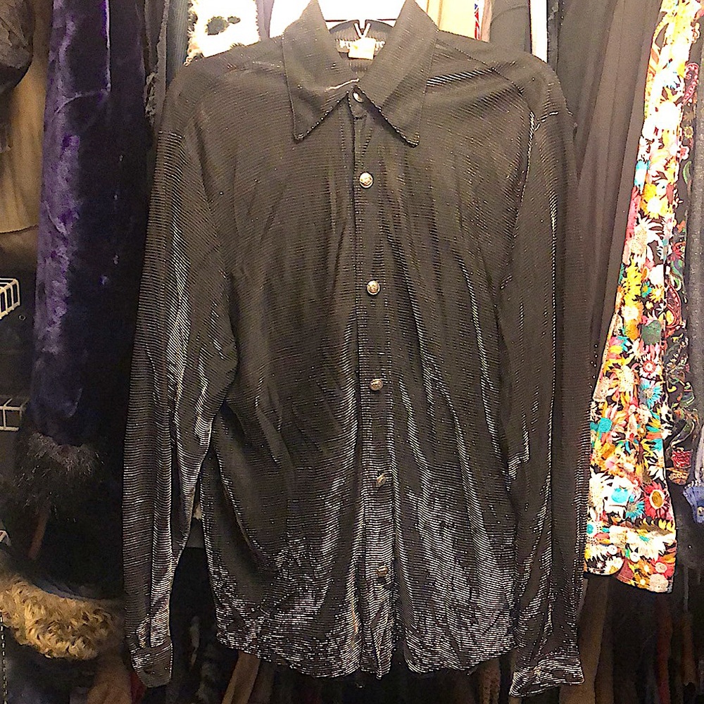 Vintage Men’s M silvery/black shimmery see through shirt. Studio XTC.